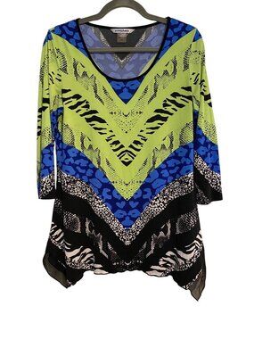 Nygard Women's Tunic Top PS Multicolor Abstract Animal Print Asymmetric Hem